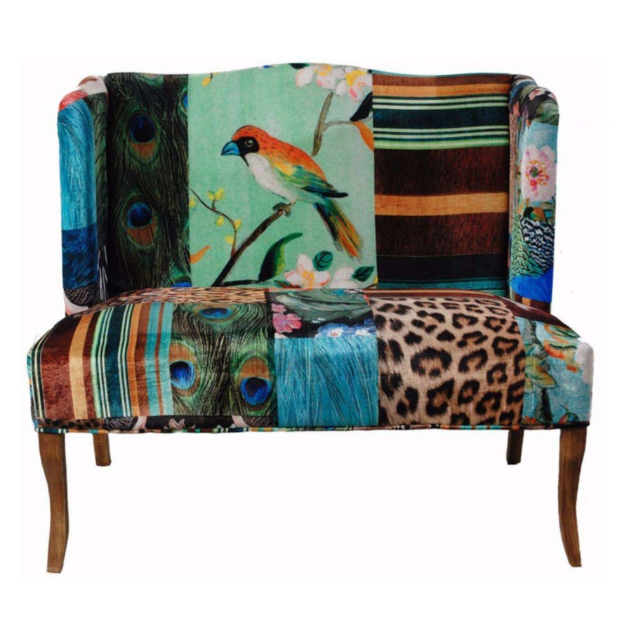 Indoor Benches * | Best Sale Settee Benches Benzara Bird Collage Print Settee