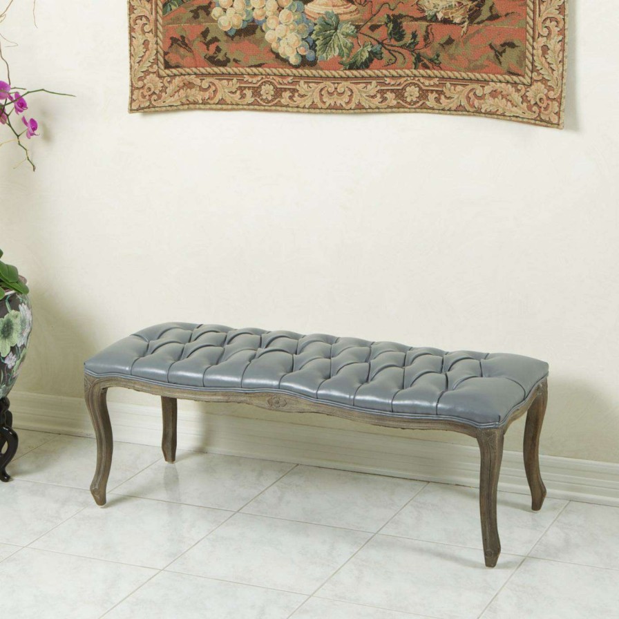 Indoor Benches * | Brand New Best Selling Home Entryway Benches Max Leather Ottoman Bench Gray