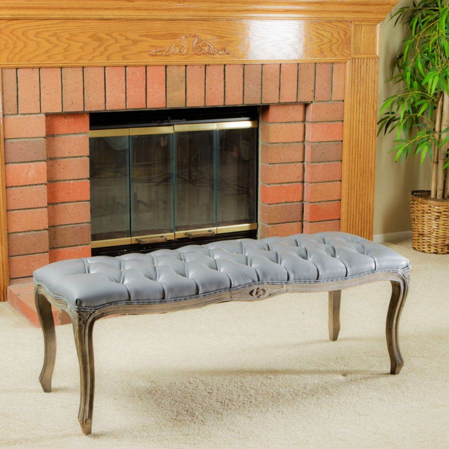 Indoor Benches * | Brand New Best Selling Home Entryway Benches Max Leather Ottoman Bench Gray