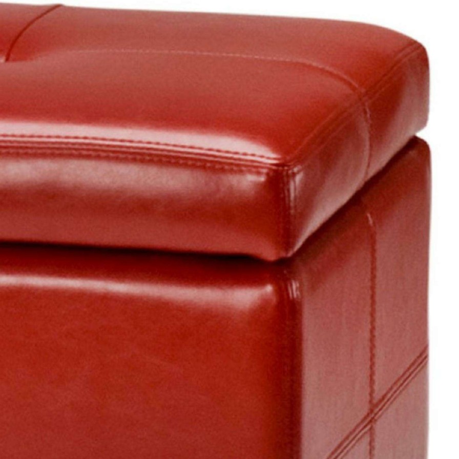 Indoor Benches * | Coupon Indoor Storage Benches Safavieh Small Red Maiden Tufted Leather Storage Ottoman