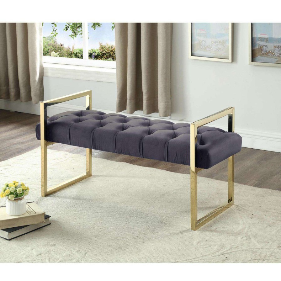 Indoor Benches * | Best Pirce Bedroom Benches Hi-Line Gift Ltd. Button-Tufted Velvet Upholstered Bench Navy