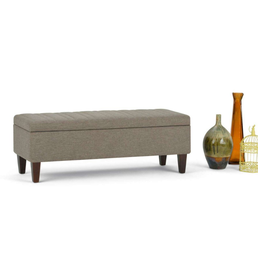 Indoor Benches * | Budget Entryway Benches Simpli Home Monroe Fabric Storage Bench Cloud Gray