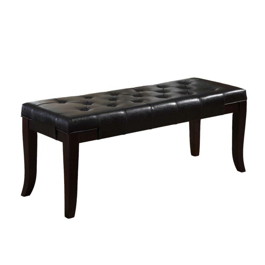 Indoor Benches * | Hot Sale Bedroom Benches Roundhill Furniture Linon Faux Leather Tufted Ottoman Bench