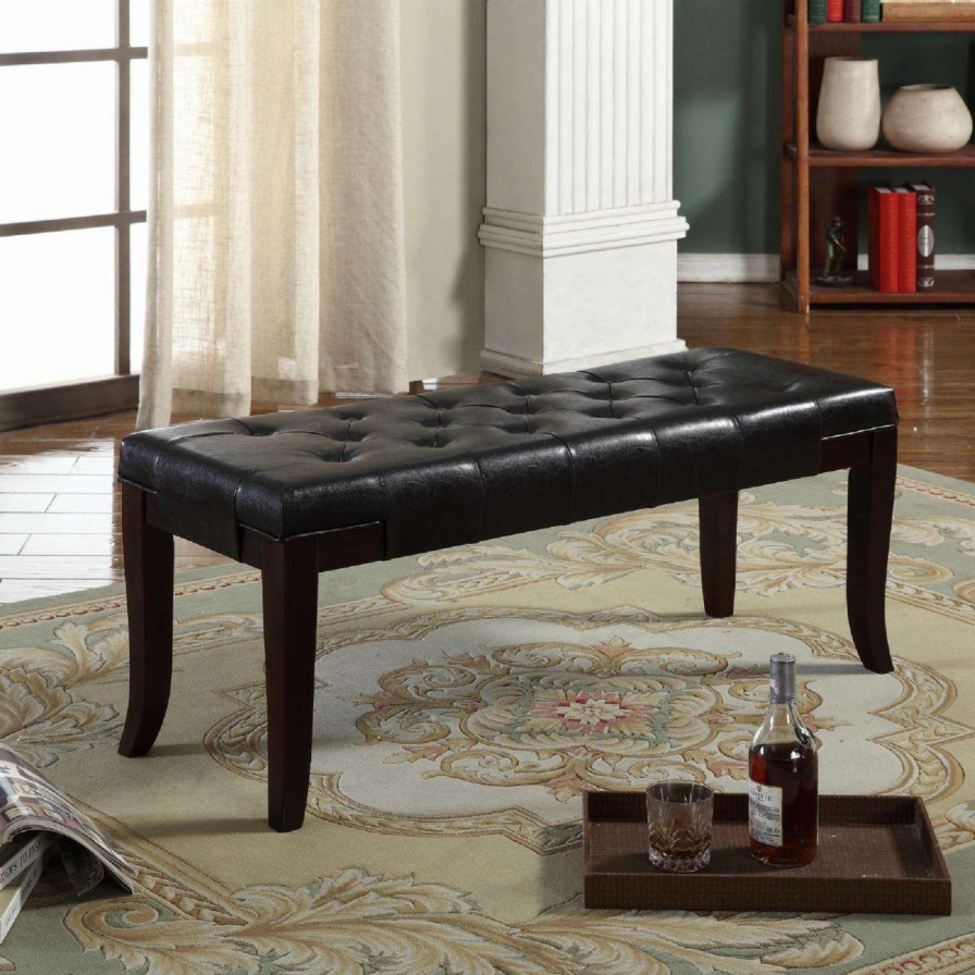 Indoor Benches * | Hot Sale Bedroom Benches Roundhill Furniture Linon Faux Leather Tufted Ottoman Bench