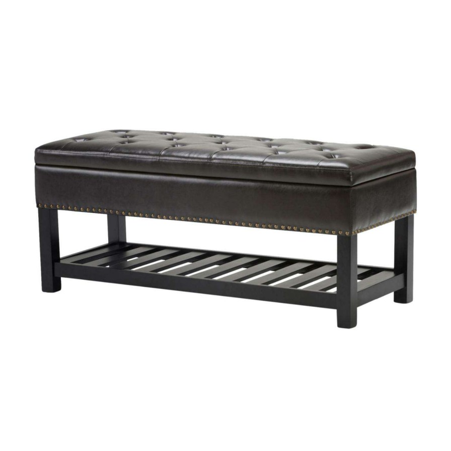 Indoor Benches * | Best Sale Brooklyn & Max Ottoman Benches Brooklyn + Max Joshua Faux Leather Storage Ottoman Bench