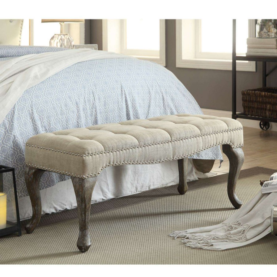 Indoor Benches * | Promo Bedroom Benches Linon Home Loire Cabriolet Washed Linen Bench