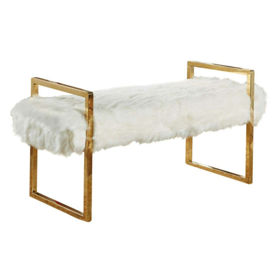 Indoor Benches * | Top 10 Bedroom Benches Meridian Furniture Inc Chloe White Faux Fur Bench