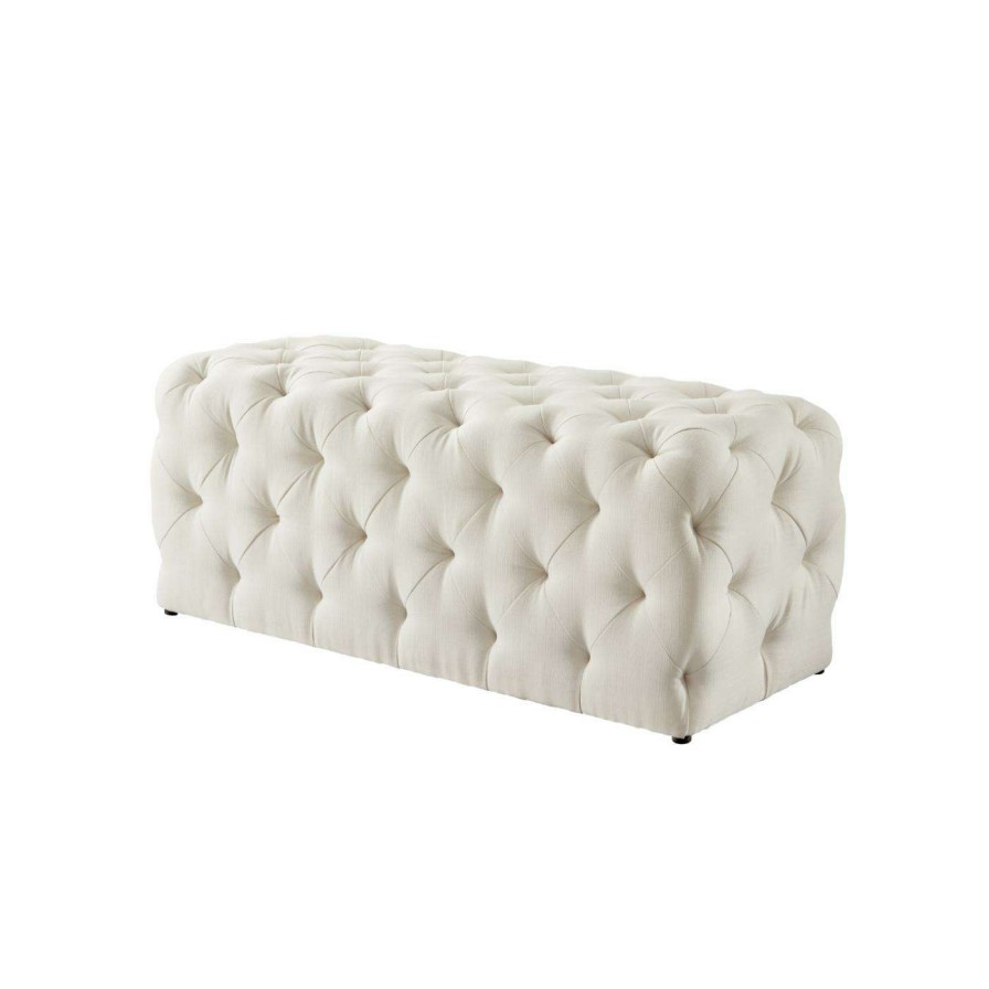 Indoor Benches * | Outlet Ottoman Benches Inspired Home Walterly Linen Allover Tufted Bench