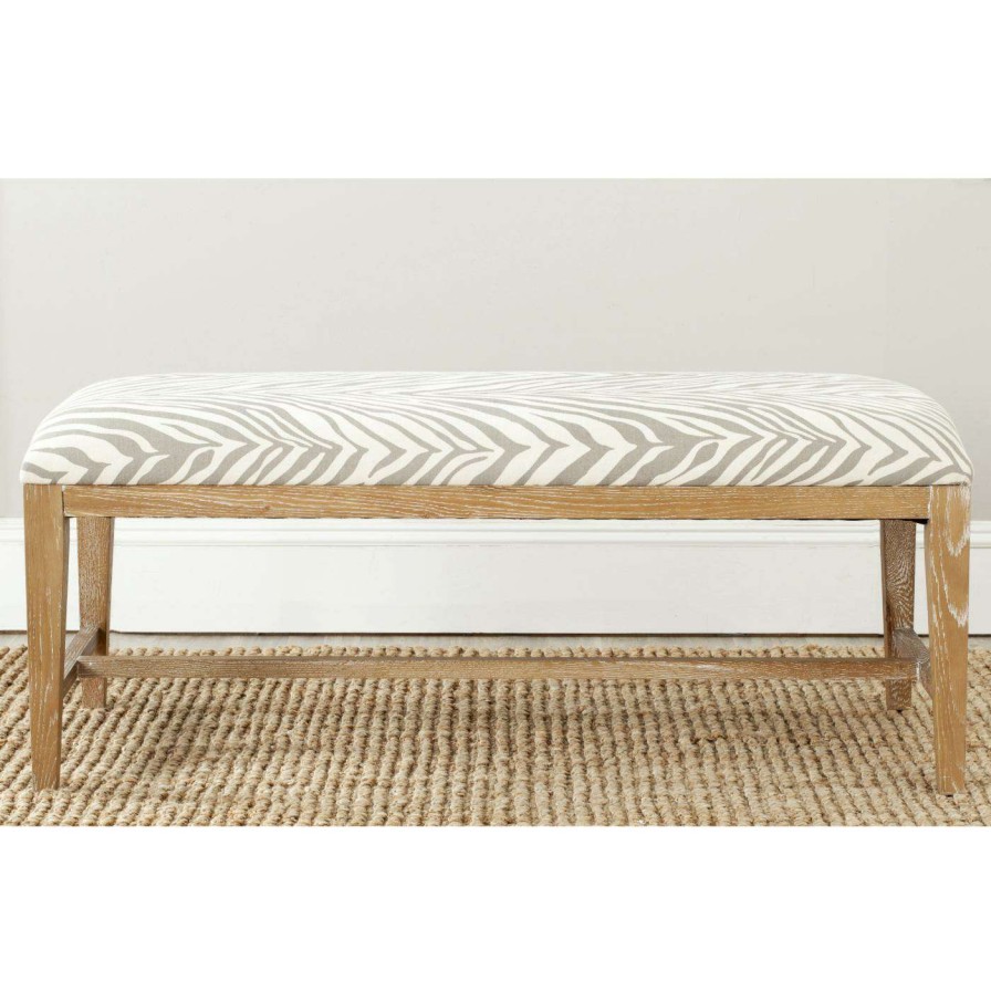 Indoor Benches * | Buy Bedroom Benches Safavieh Zambia Zebra Print Bench Grey Zebra