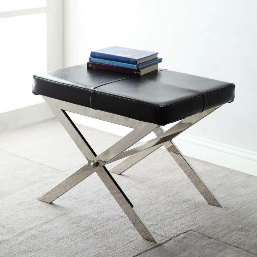 Indoor Benches * | Promo Ottoman Benches Chelsea Lane 22 In. X-Base Bonded Leather Stool