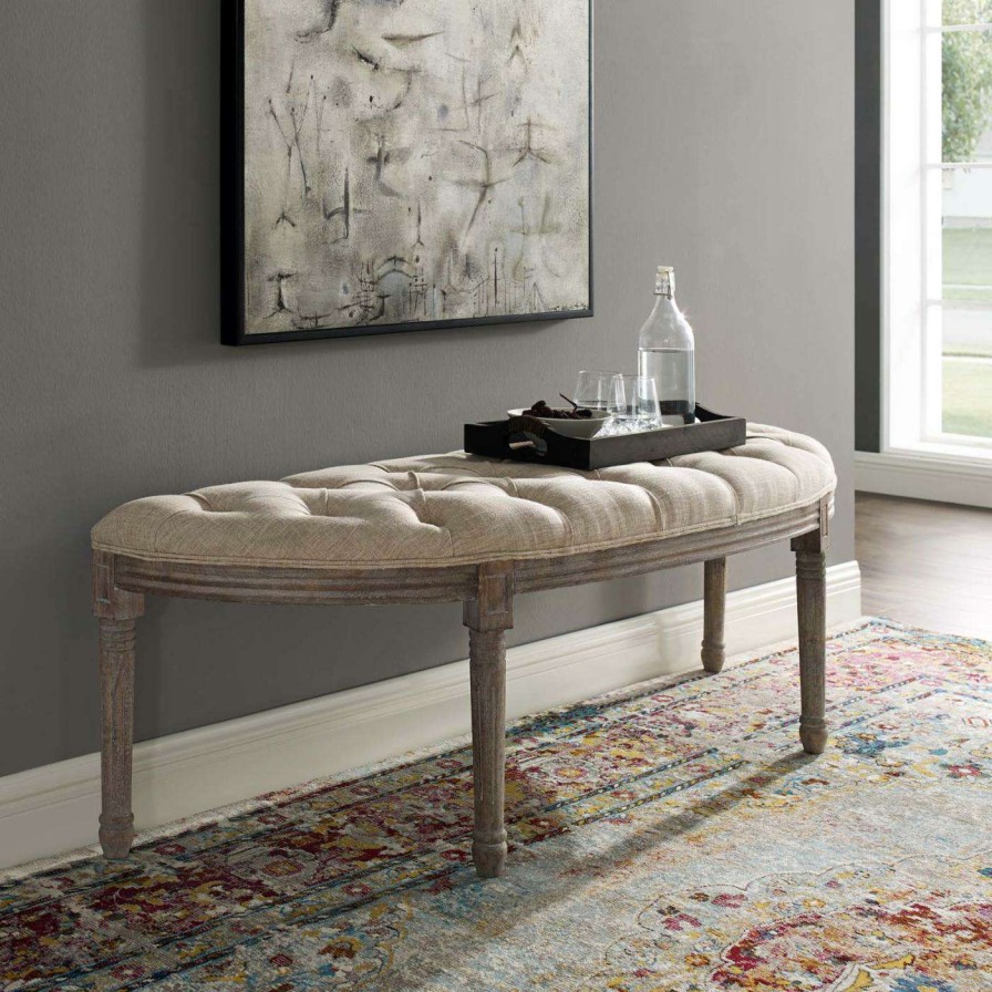 Indoor Benches * | Wholesale Bedroom Benches Modway Esteem Vintage French Upholstered Fabric Semi-Circle Bench