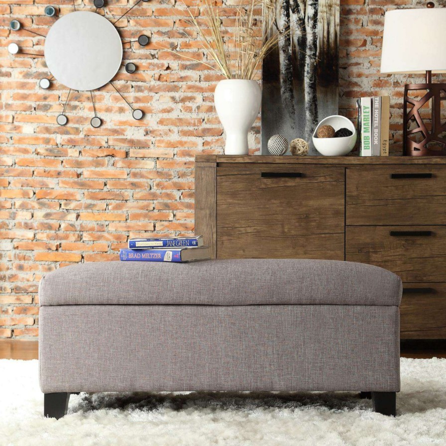 Indoor Benches * | Top 10 Indoor Storage Benches Weston Home Roman Storage Bench Gray Linen