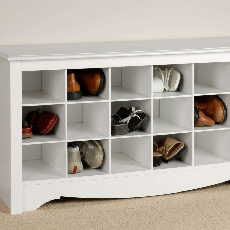 Indoor Benches * | Hot Sale Indoor Storage Benches Prepac Winslow White Shoe Storage Cubbie Bench