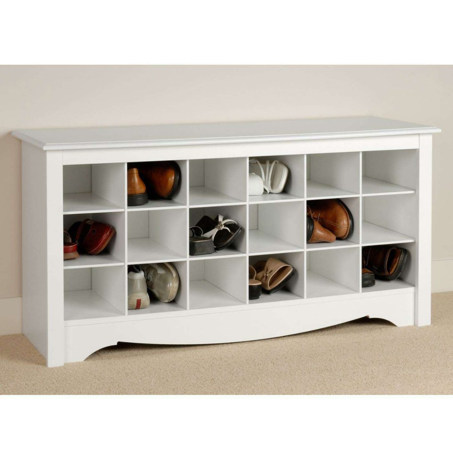 Indoor Benches * | Hot Sale Indoor Storage Benches Prepac Winslow White Shoe Storage Cubbie Bench