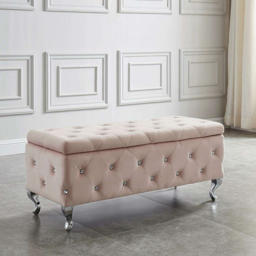 Indoor Benches * | Best Pirce Indoor Storage Benches !Nspire Velvet Storage Bench With Crystals