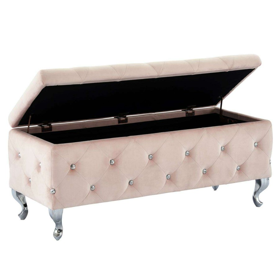 Indoor Benches * | Best Pirce Indoor Storage Benches !Nspire Velvet Storage Bench With Crystals