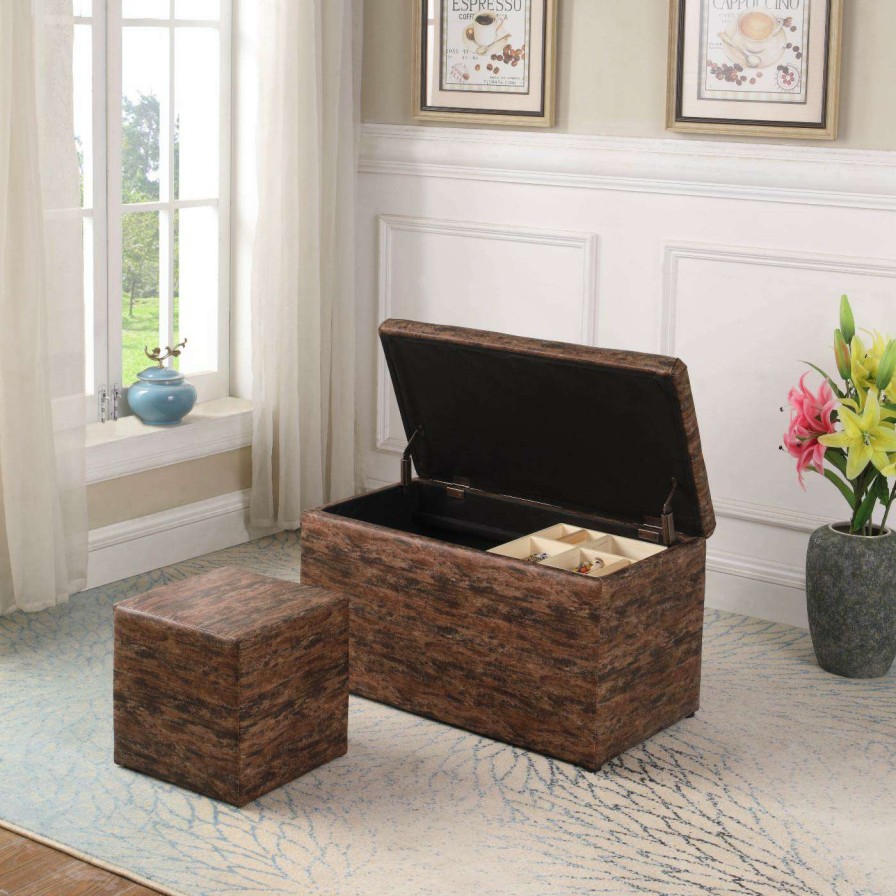 Indoor Benches * | Budget Bedroom Benches Ore International Marble Pattern Brown Leatherette Storage Bench