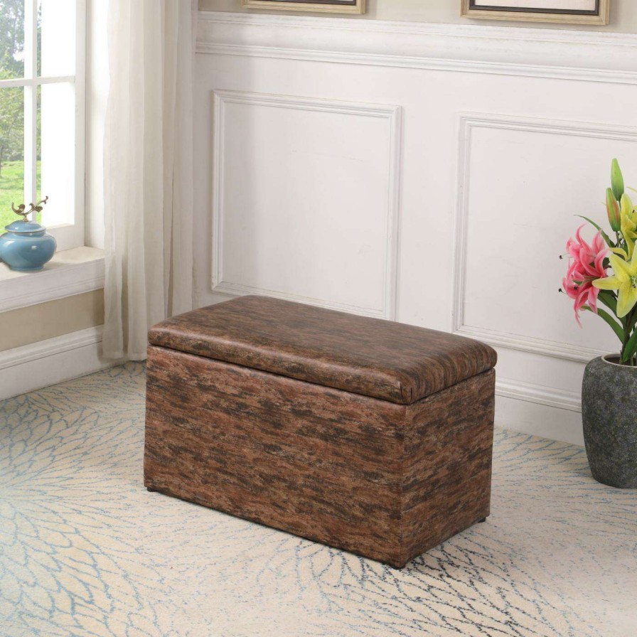 Indoor Benches * | Budget Bedroom Benches Ore International Marble Pattern Brown Leatherette Storage Bench