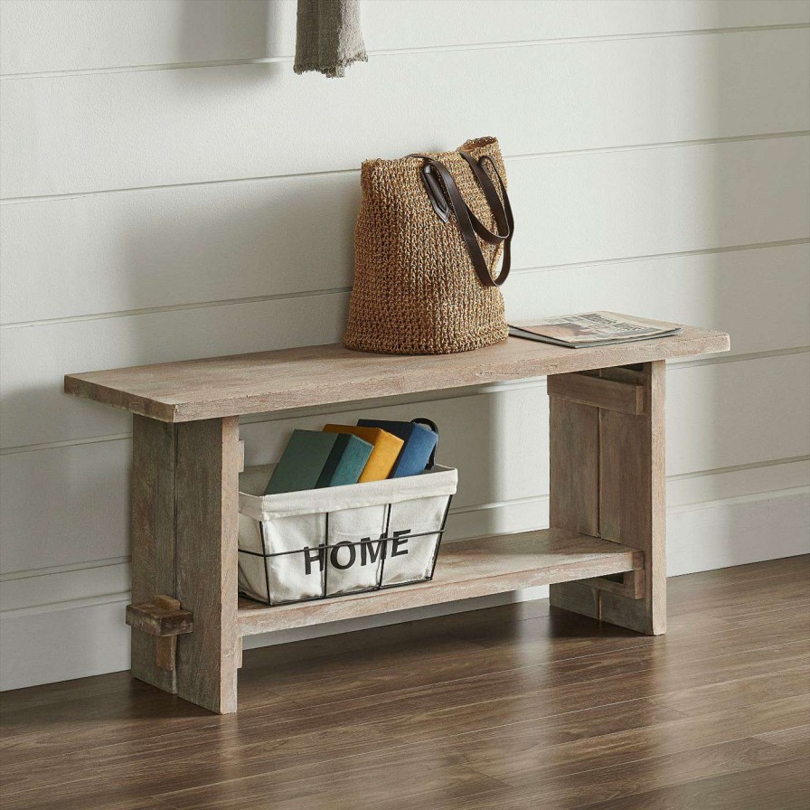 Indoor Benches * | Hot Sale Entryway Benches Alaterre Furniture Castleton Mango Wood 40 In. W Bench, Driftwood