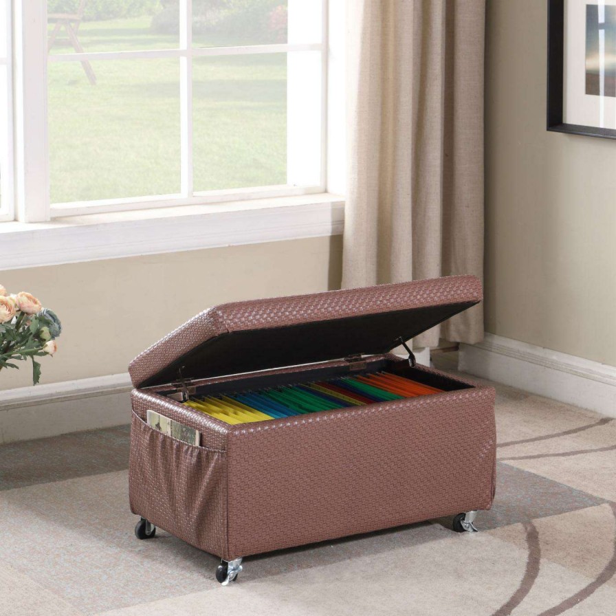 Indoor Benches * | Promo Bedroom Benches Ore International Auburn Brown Basketweave Leatherette Storage Bench