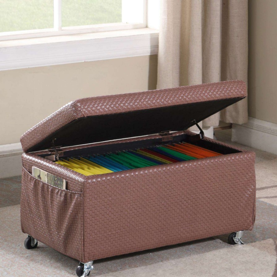 Indoor Benches * | Promo Bedroom Benches Ore International Auburn Brown Basketweave Leatherette Storage Bench