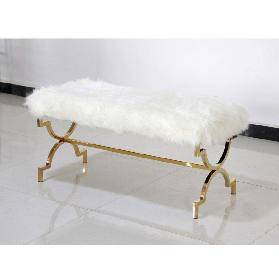 Indoor Benches * | Top 10 Bedroom Benches Best Master Furniture Faux Fur Quatrefoil Bench