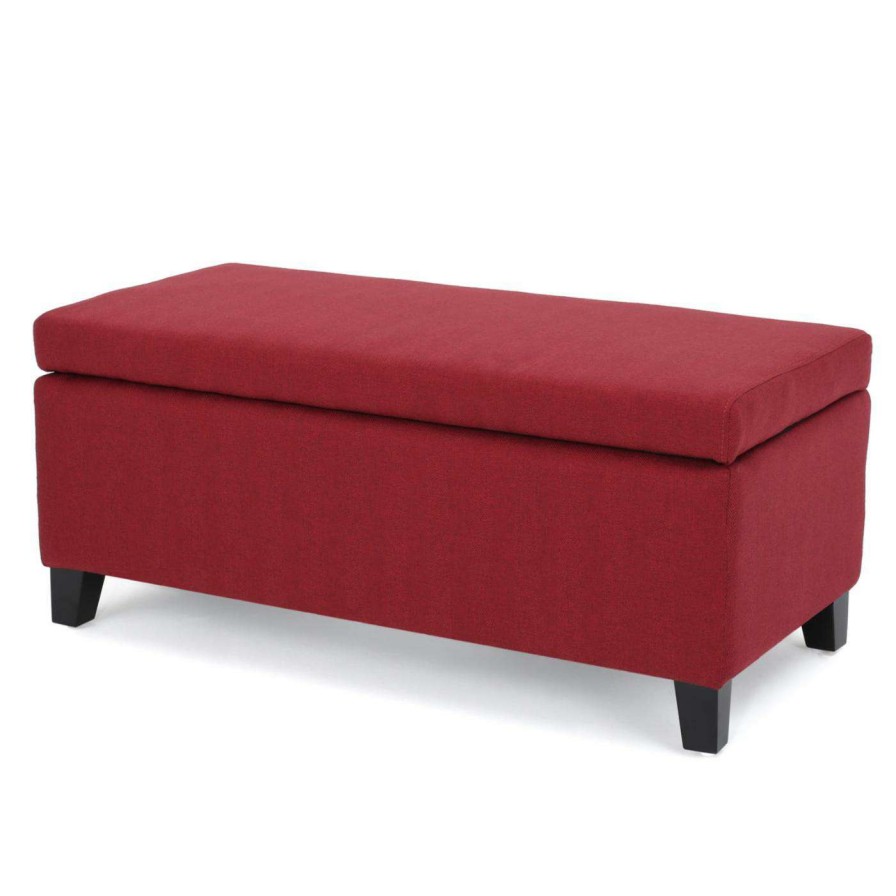 Indoor Benches * | Flash Sale Best Selling Home Ottoman Benches Brahma Deep Red Fabric Storage Ottoman