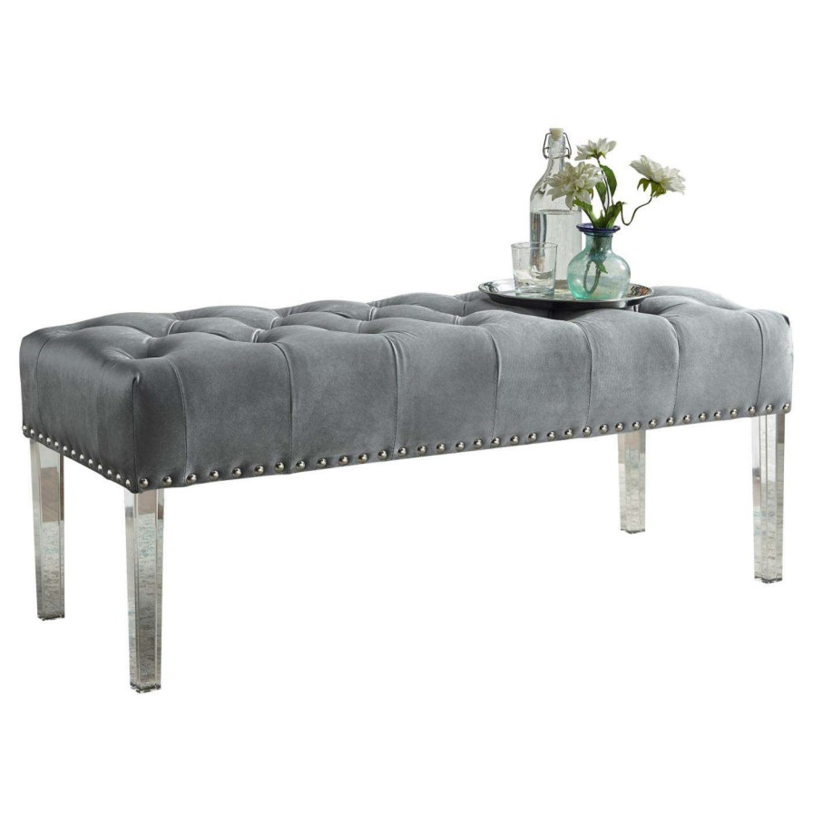 Indoor Benches * | Wholesale Entryway Benches Roundhill Furniture Valley Button Tufted Indoor Bench Gray