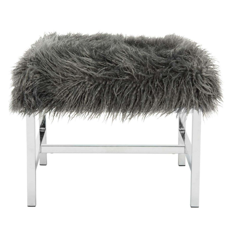 Indoor Benches * | Best Reviews Of Bedroom Benches Safavieh Horace Faux Sheepskin Square Bench White