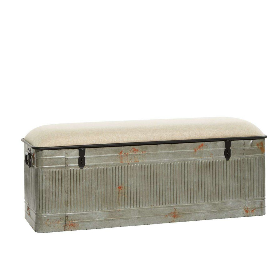 Indoor Benches * | Wholesale Indoor Storage Benches Decmode Distressed Galvanized Storage Bench 50W X 18H In