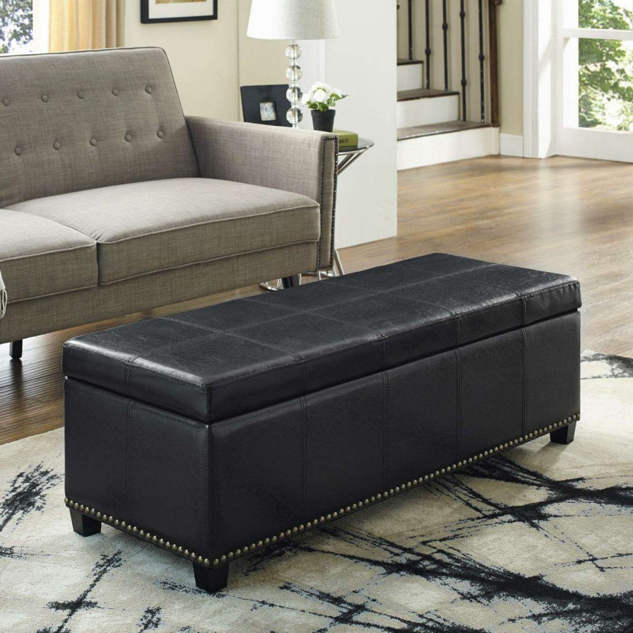 Indoor Benches * | Best Reviews Of Brooklyn & Max Indoor Storage Benches Brooklyn + Max Huntsville Leather Storage Ottoman Bench