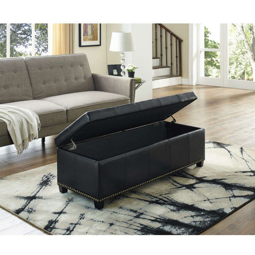 Indoor Benches * | Best Reviews Of Brooklyn & Max Indoor Storage Benches Brooklyn + Max Huntsville Leather Storage Ottoman Bench