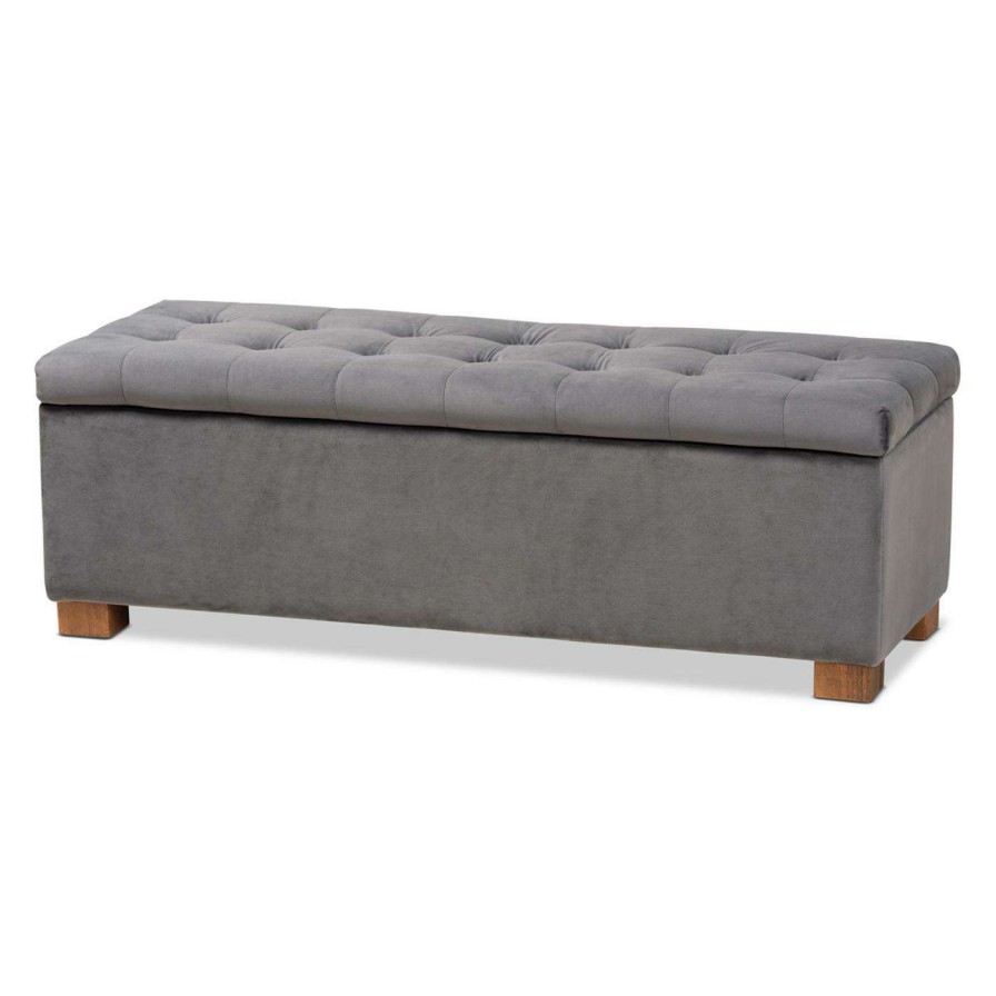 Indoor Benches * | Coupon Ottoman Benches Baxton Studio Roanoke Velvet Tufted Storage Ottoman Bench