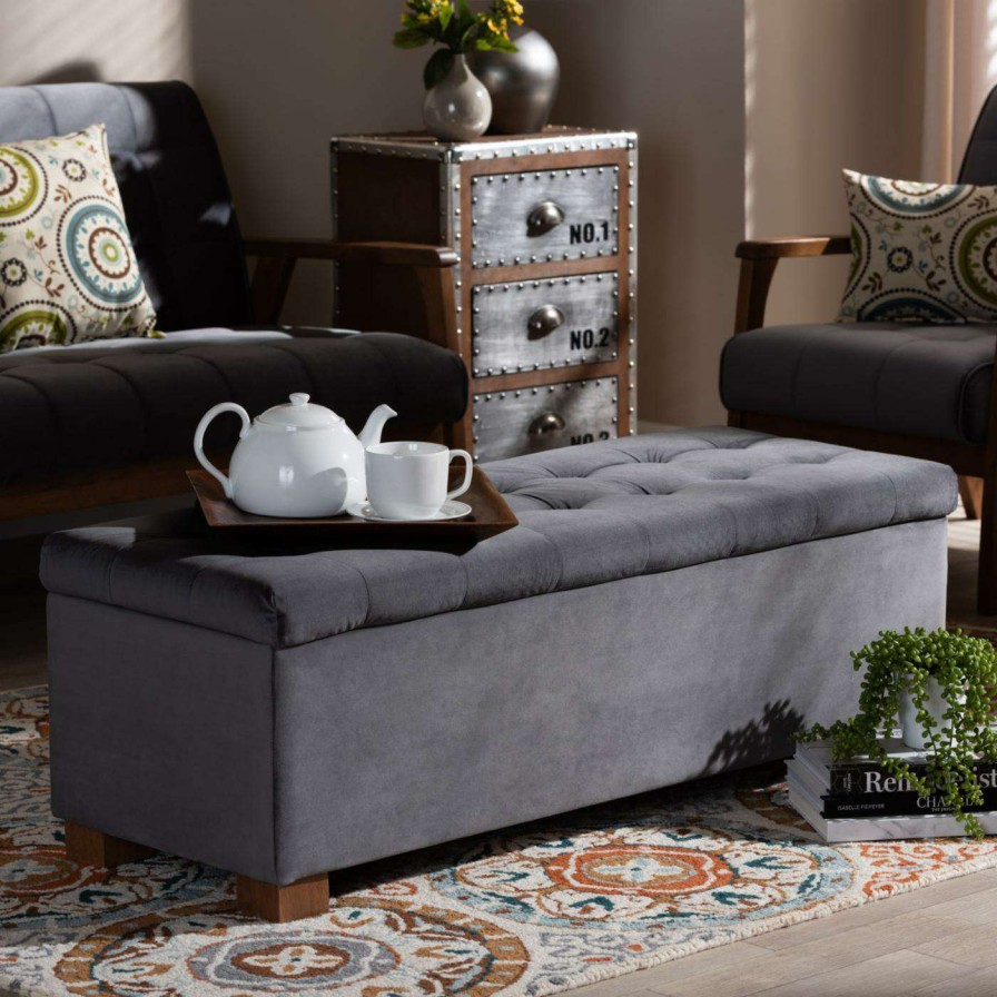 Indoor Benches * | Coupon Ottoman Benches Baxton Studio Roanoke Velvet Tufted Storage Ottoman Bench