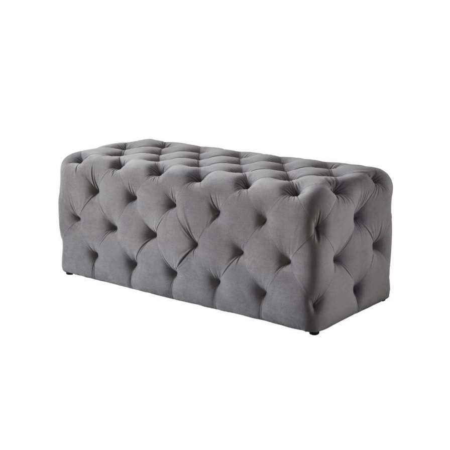 Indoor Benches * | New Ottoman Benches Inspired Home Walterly Velvet Allover Tufted Bench