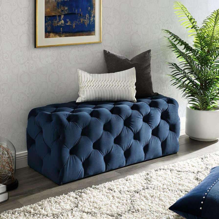 Indoor Benches * | New Ottoman Benches Inspired Home Walterly Velvet Allover Tufted Bench