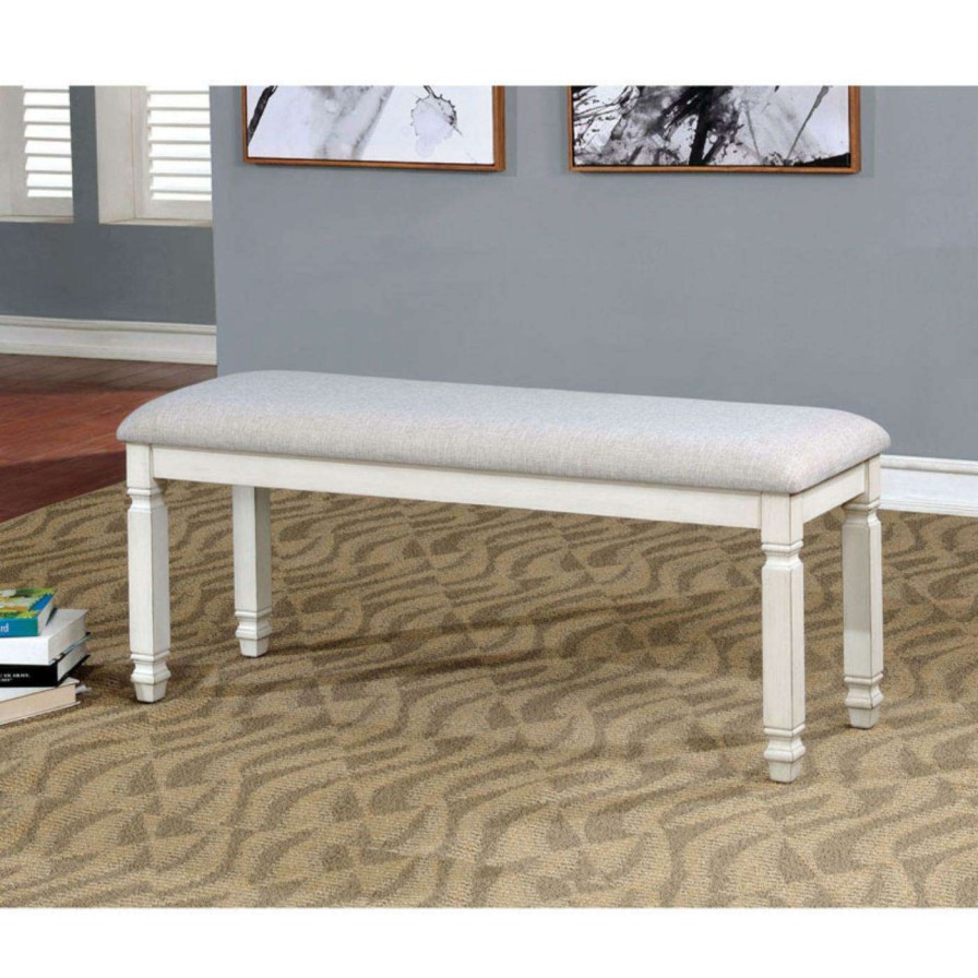 Indoor Benches * | Best Deal Bedroom Benches Benzara Fabric Upholstered Wood Bedroom Bench