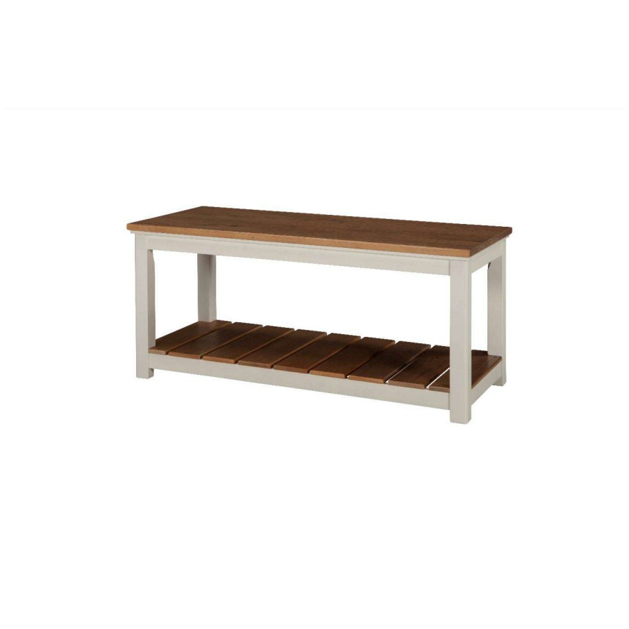 Indoor Benches * | Best Pirce Entryway Benches Alaterre Furniture Savannah Bench, Ivory With Natural Wood Top