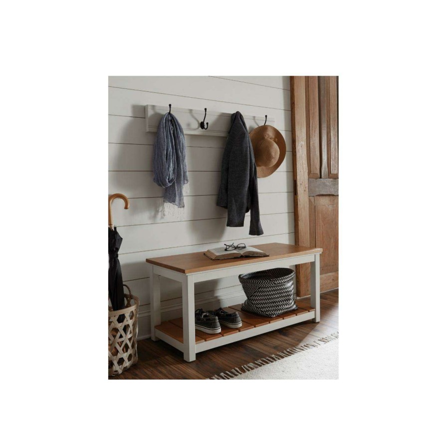 Indoor Benches * | Best Pirce Entryway Benches Alaterre Furniture Savannah Bench, Ivory With Natural Wood Top