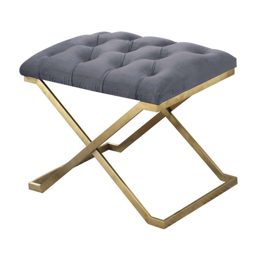 Indoor Benches * | Best Deal Bedroom Benches Hi-Line Gift Ltd. Button-Tufted X-Base Chair Navy