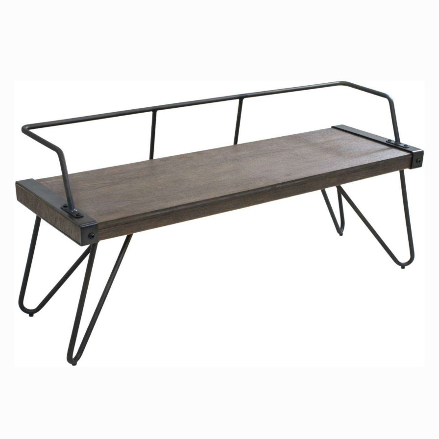 Indoor Benches * | New Entryway Benches Lumisource Stefani Industrial Bench Walnut / Antique