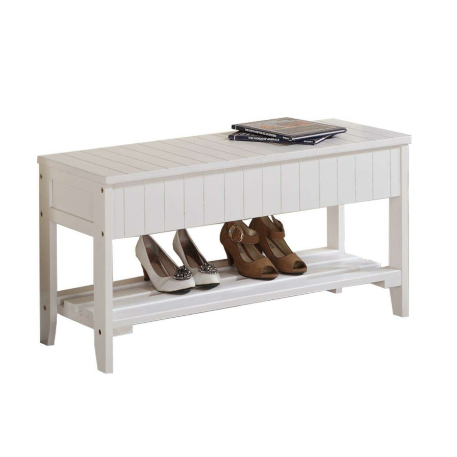 Indoor Benches * | Flash Sale Indoor Storage Benches Roundhill Furniture Solid Wood Shoe Storage Bench