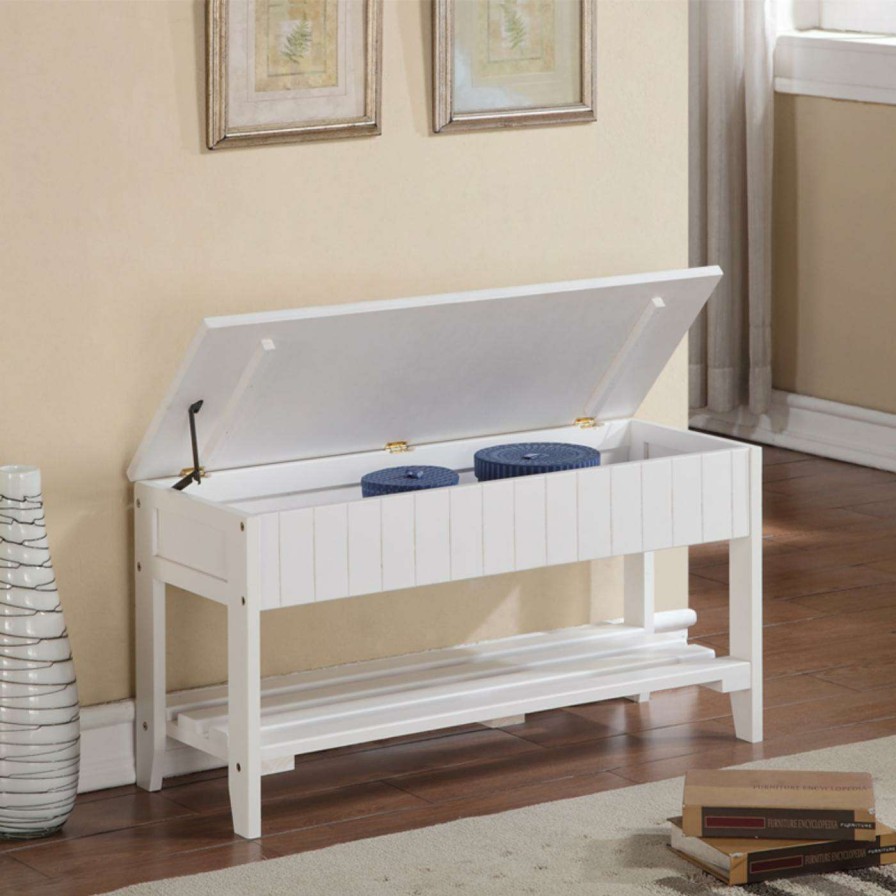 Indoor Benches * | Flash Sale Indoor Storage Benches Roundhill Furniture Solid Wood Shoe Storage Bench