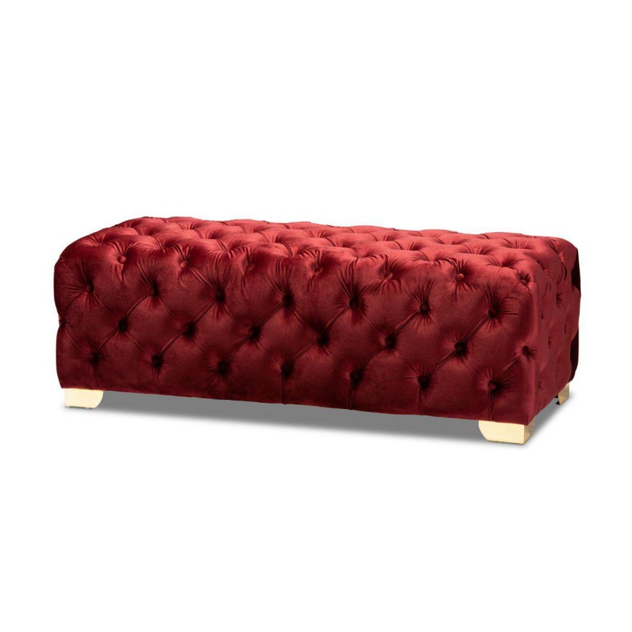 Indoor Benches * | Coupon Bedroom Benches Baxton Studio Avara Glam And Luxe Button Tufted Bench Ottoman