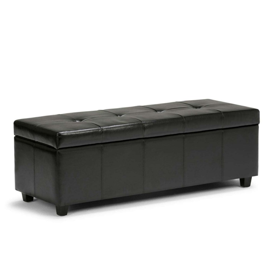 Indoor Benches * | Promo Brooklyn & Max Indoor Storage Benches Brooklyn + Max Fullerton Leather Storage Bench Midnight Black