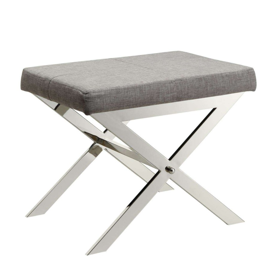 Indoor Benches * | Best Deal Ottoman Benches Chelsea Lane 22 In. X-Base Gray Linen Stool