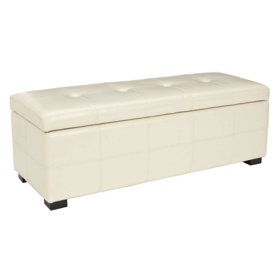 Indoor Benches * | Buy Indoor Storage Benches Safavieh Maiden Large Tufted Leather Storage Bench