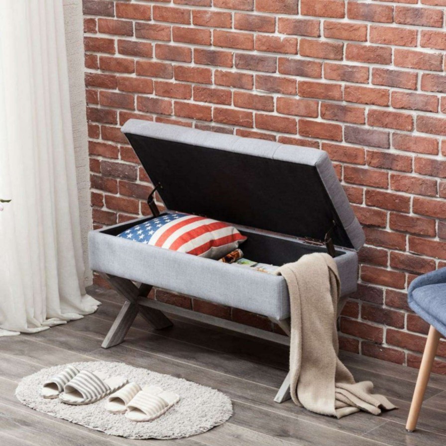 Indoor Benches * | Coupon Indoor Storage Benches Boraam Angelina Gray Storage Bench