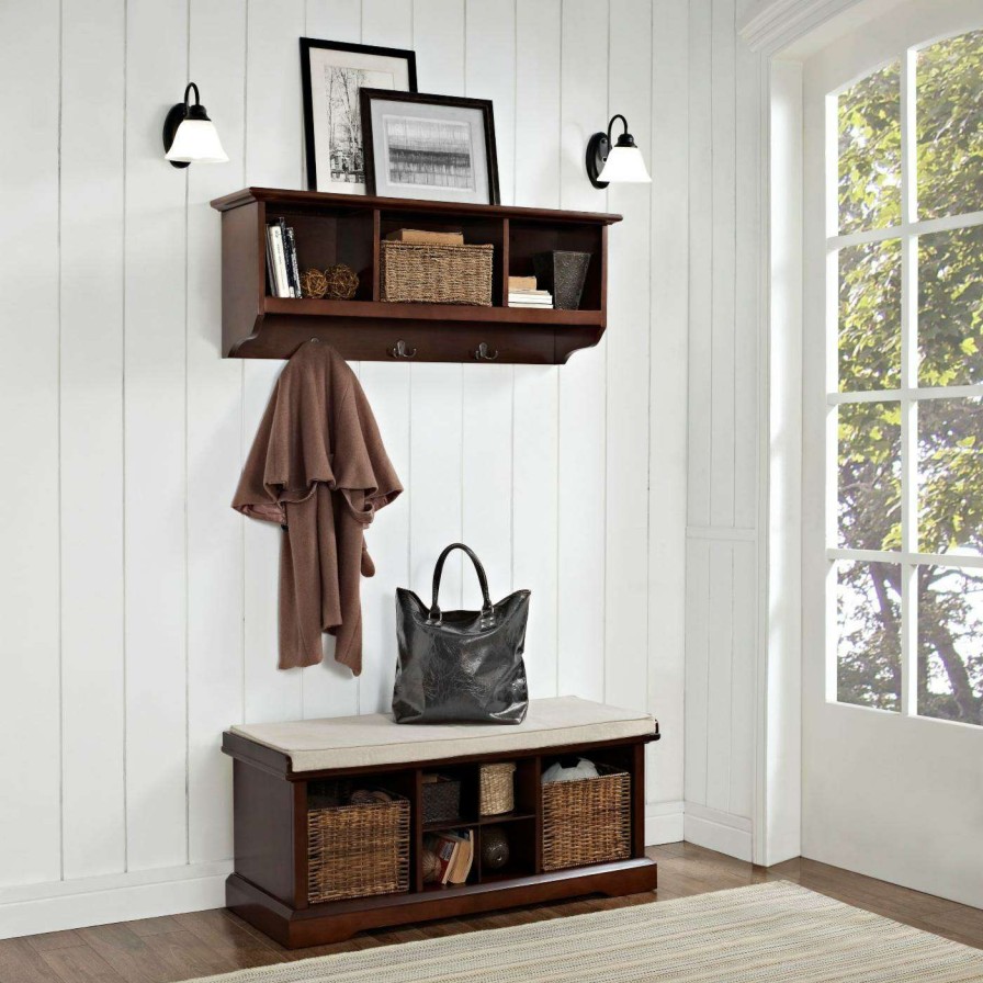 Indoor Benches * | Budget Indoor Storage Benches Crosley Brennan Entryway Storage Bench With Storage Shelf Mahogany