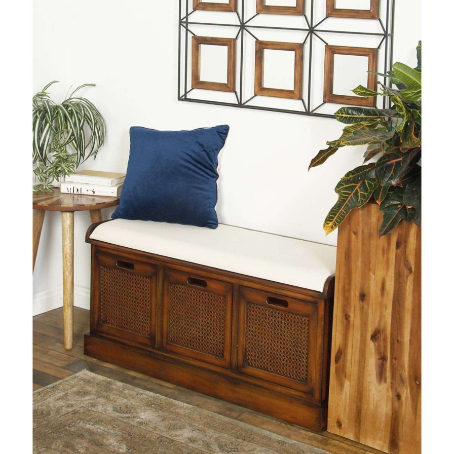 Indoor Benches * | New Indoor Storage Benches Decmode 3 Drawer Wood And Fabric Storage Bench